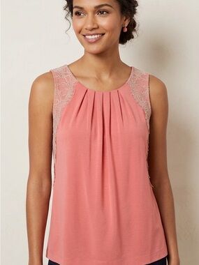 LOFT Coral Lace-Trim Pleated Tank